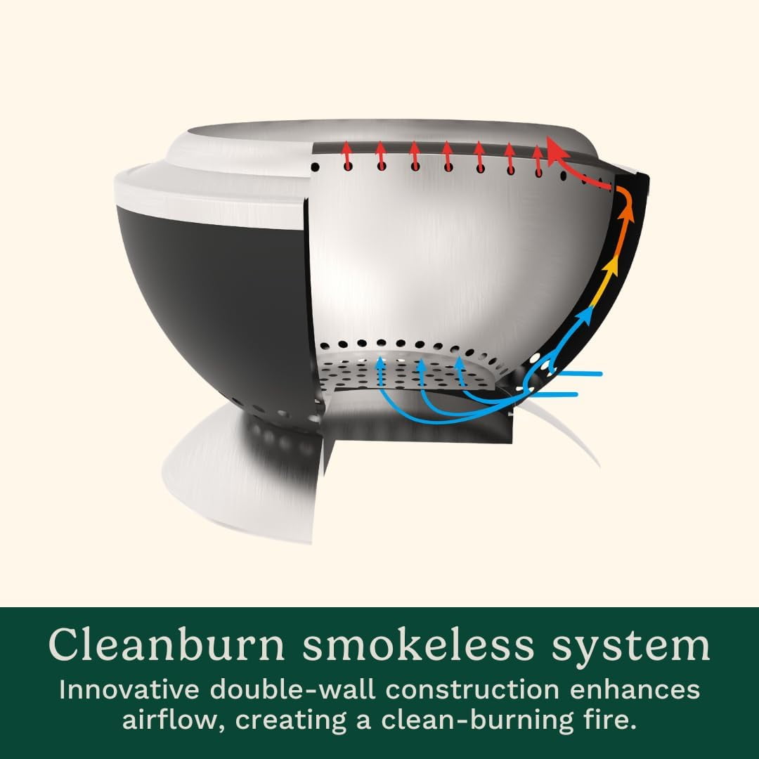 Cuisinart 24” Cleanburn Smokeless Fire Pit with Removable Base for Ash, Portable Outdoor Wood Burning Fireplace