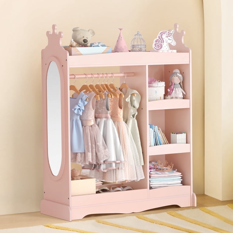 Curipeer Kids Dress up Storage with Mirror,Armoire Wardrobe Closet for Kids Room,Pink