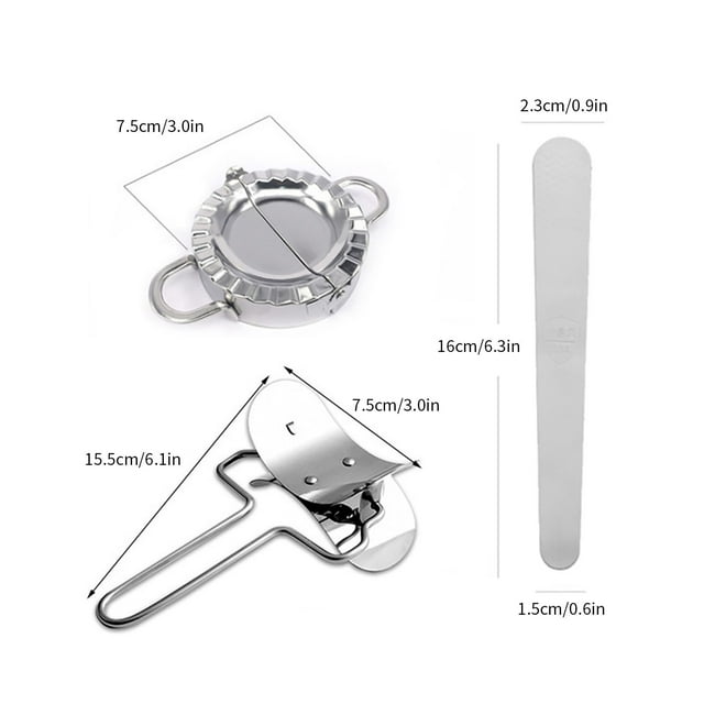 CEHVOM Moule à Dumplings + Rouleau à Manche en Fil + Cuillère à Farcir Ensemble de Moules à Dumplings en Acier Inoxydable 3 Pcs Liquidation
