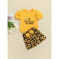 thumbnail image 2 of Qmyliery Kid Girl Outfits Letter Print T-shirt + Sunflower Print Bowknot Shorts Gift, 2 of 8