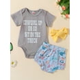 thumbnail image 2 of Bagilaanoe 3pcs Newborn Baby Girl Short Pants Set Short Sleeve Letter Print Romper Tops + Shorts + Headband 3M 6M 9M 12M 18M Infant Casual Summer Outfits, 2 of 9