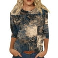 thumbnail image 5 of CCRFTGI 3/4 Length Sleeve Womens Tops Dressy Casual Crew Neck Tunic Blouses Fashion Vintage Floral Print Shirts Cute Fall 2025 Tops Dark Blue S, 5 of 6