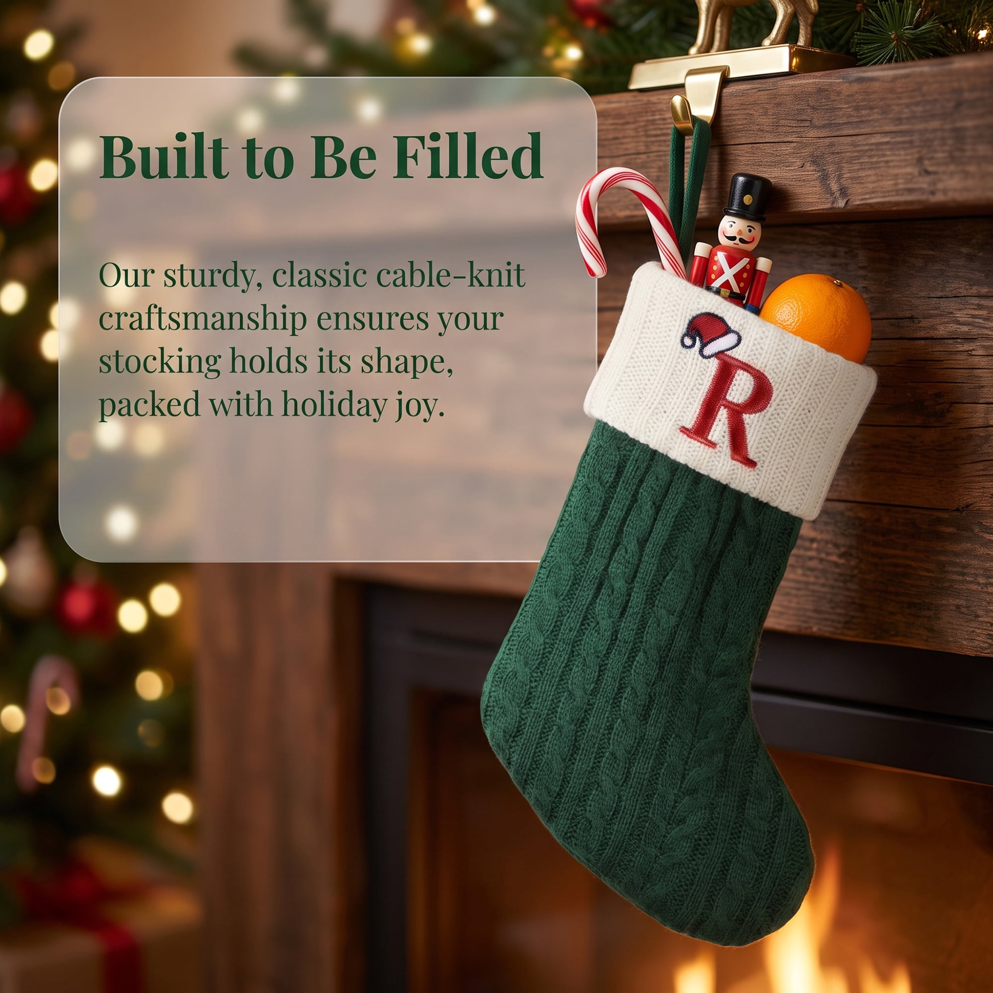 Unique Bargains Christmas Luxury Grand Hearth Accent Stocking Green Letter R 8"