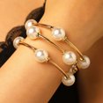 thumbnail image 2 of mdesiwst 3Pcs Women Bracelet Adjustable Opening Design Imitation Pearl Stacking Bracelet Anti-Fading Alloy Versatile Jewelry Gift, 2 of 8