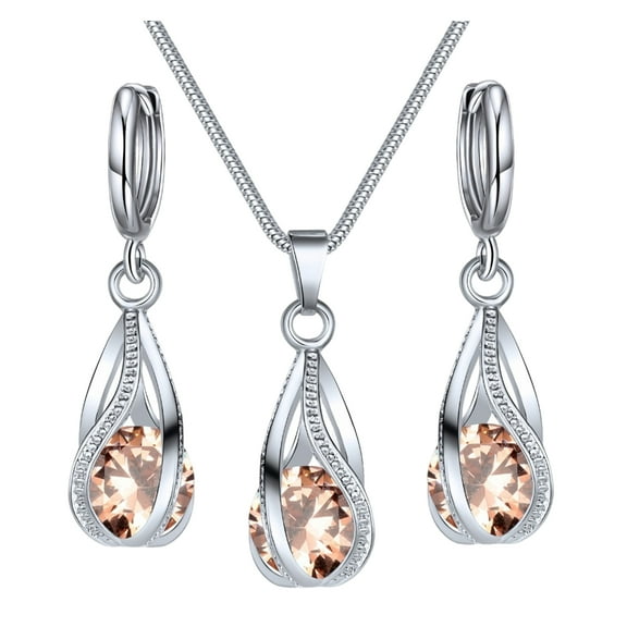 GROFRY Silver Drop Jewelry Set for Women Cubic Zircon Teardrop Dangle Earrings And Necklace Set for Wedding Bridal Accessories