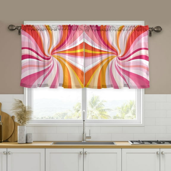 Yayeee Kitchen Curtains Tier Set of 2 Light Filtering 57"x24" Over Sink Window Panels, Swirling Lines