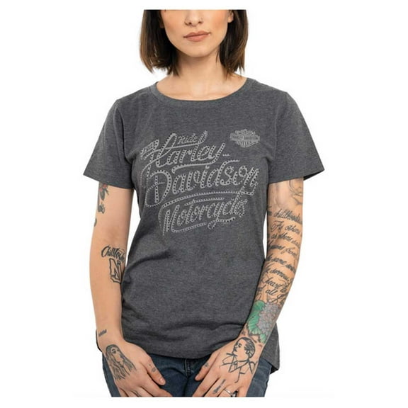 Harley-Davidson Women's Full Force Embellished Short Sleeve Tee - Black (M), Harley Davidson