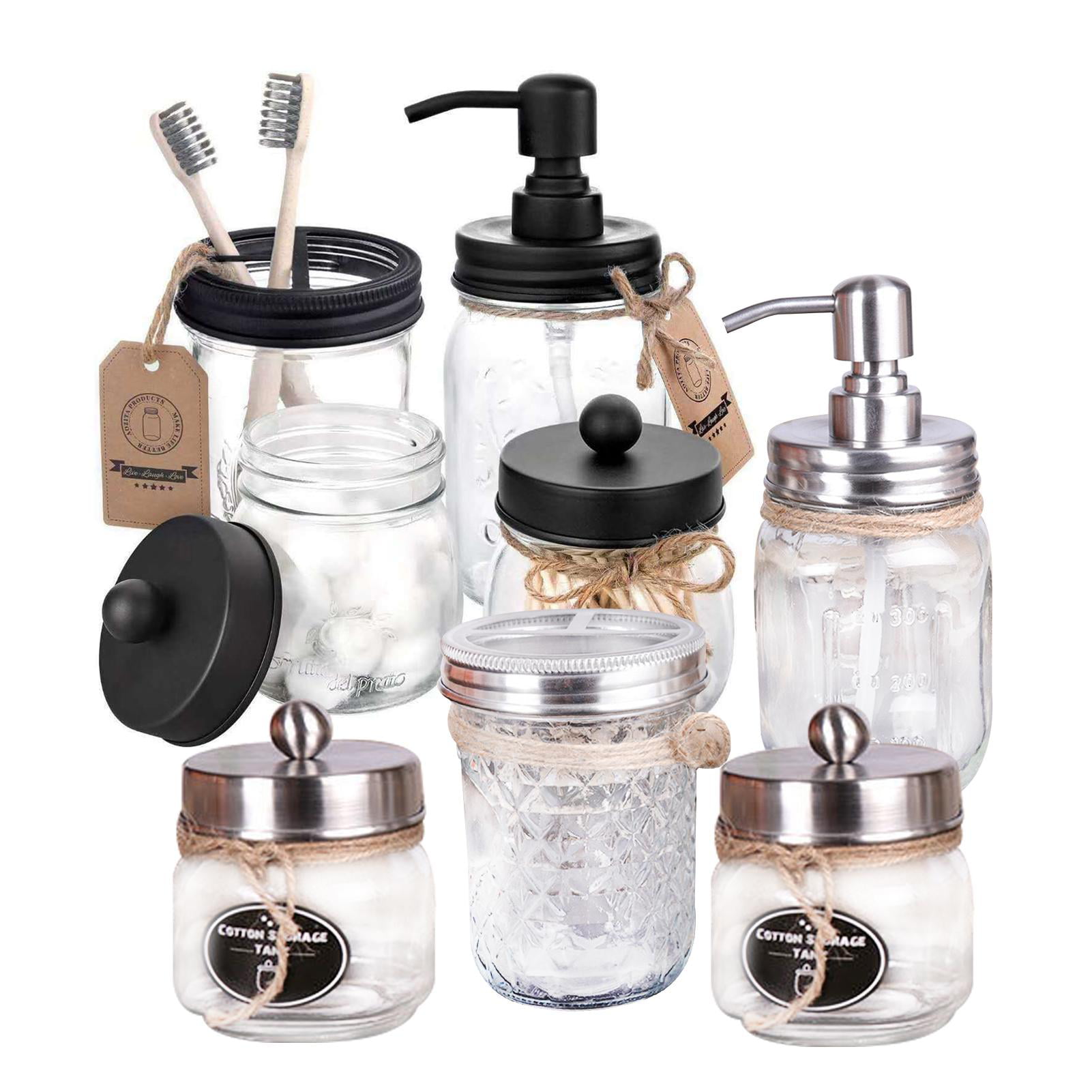 AOZITA Mason Jar Bathroom Accessories Set 4 Pcs Mason Jar Soap Dispenser... 