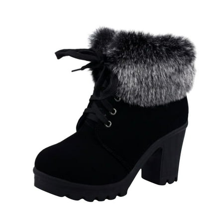 

Puawkoer Boots Brick Shoes Mid-high-heeled Water Womens Thick-heeled And Shoes Hairy Leather Fashion Casual women s boots