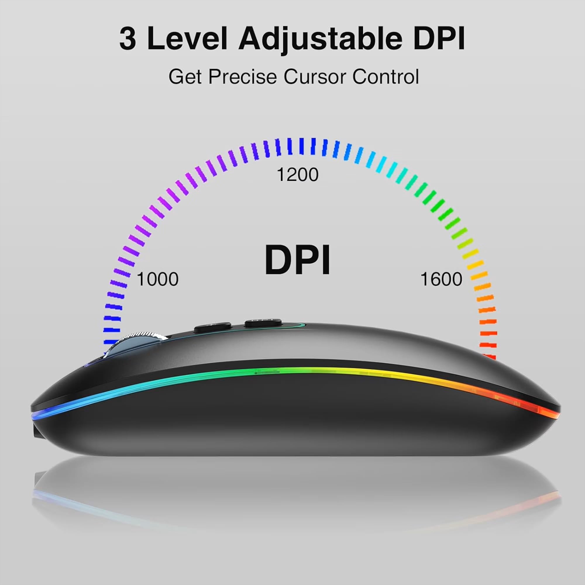 Wireless Mouse Bluetooth 5.1 2.4G Dual Mode, Rechargeable Silent Computer Mouse with 500H Battery, 3 Adjustable DPI, Slim Optical Mouse for Laptop PC Mac iPad Windows Black