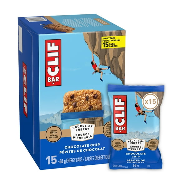 Barres énergétiques CLIF BAR Pépites de chocolat, teneur élevée en protéines, contiennent 70 % d’ingrédients biologiques, (Emballage de 15) 1.02 kg
