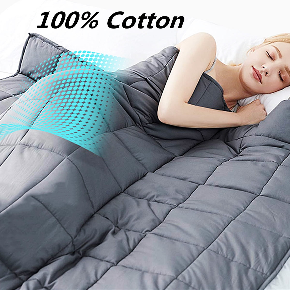 Queen/Twin 100% Cotton Weighted Blanket 15/20 lbs Reduce Stress Promote Sleep 