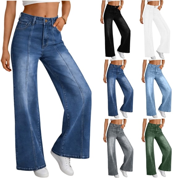 Miqool Women's Jeans High Waisted Stretchy Jeans Trendy Loose Wide Leg Casual Denim Pants with Pockets