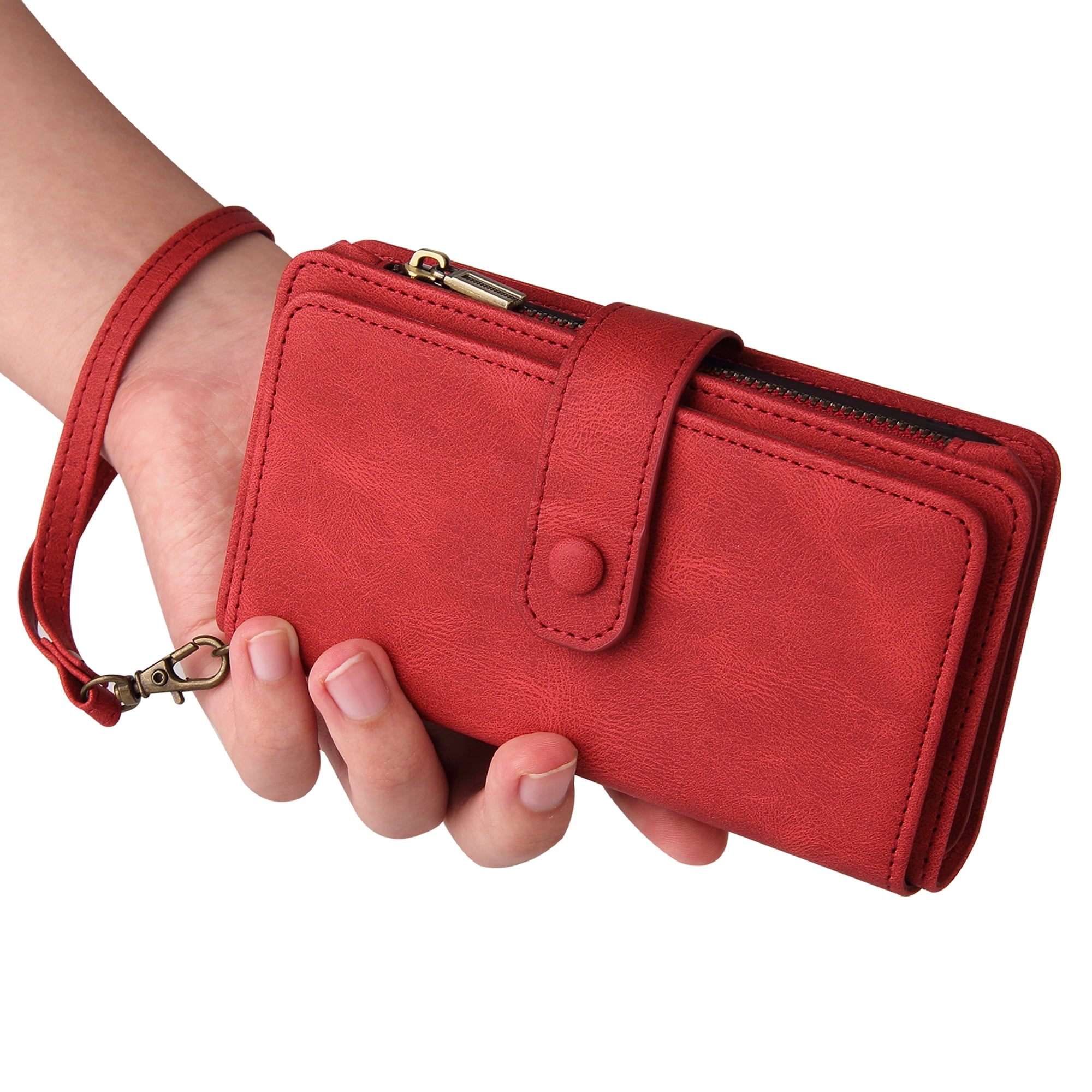 Phone Case for Samsung Galaxy S24 Ultra, S24 Ultra Wallet Case, Luxury Folio Flip Leather Cover [Zipper Pocket] [Wrist Strap] [Kickstand] for Samsung Galaxy S24 Ultra, Red