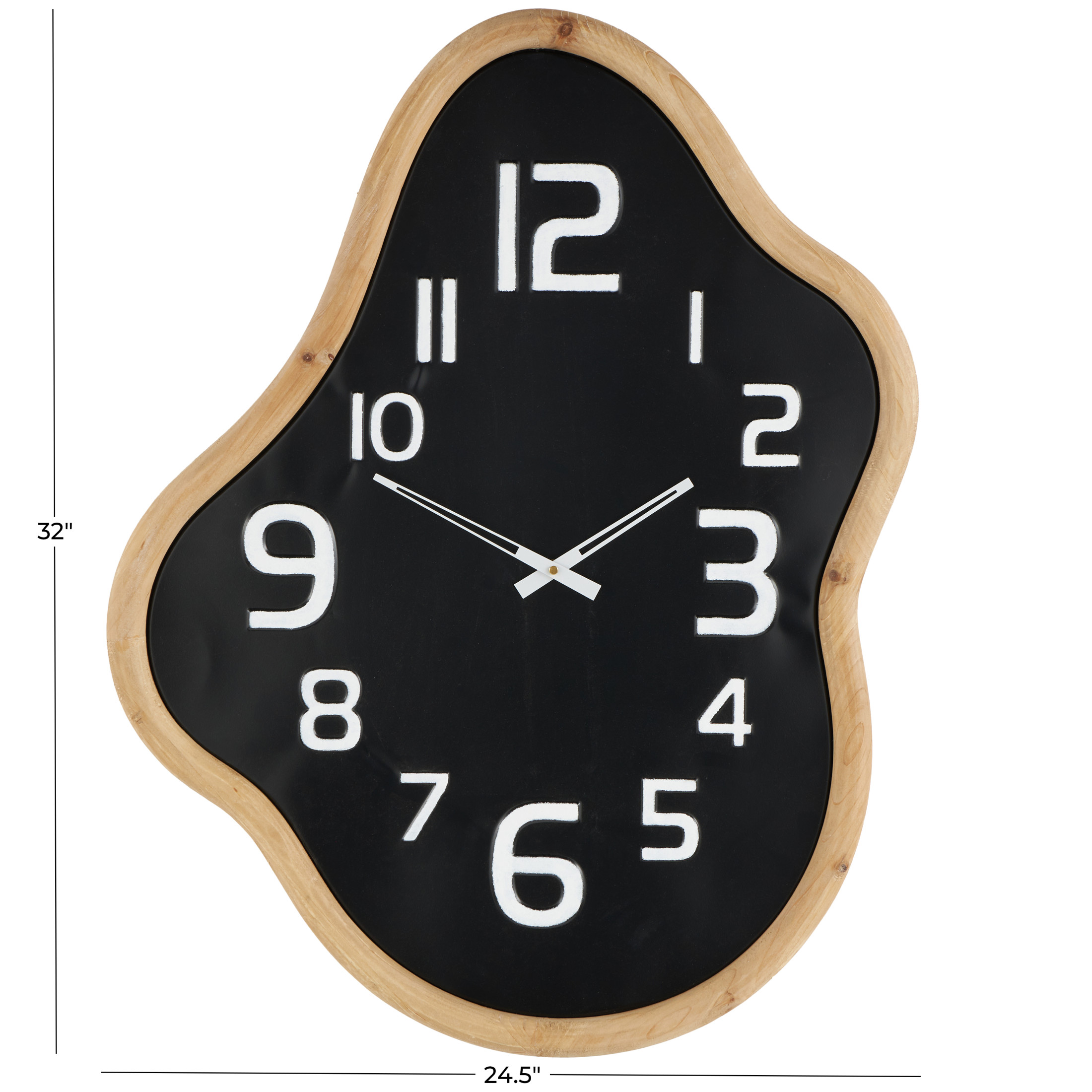 DecMode 25" x 32" Black Metal Wavy Wall Clock with Brown Frame and White Accents