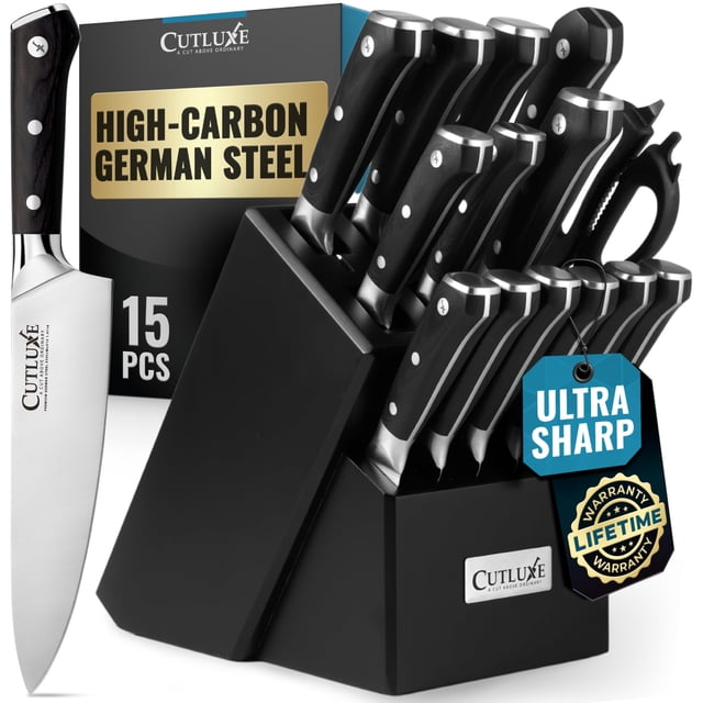 Knife Set Cutluxe 15-Piece German Steel Black Block