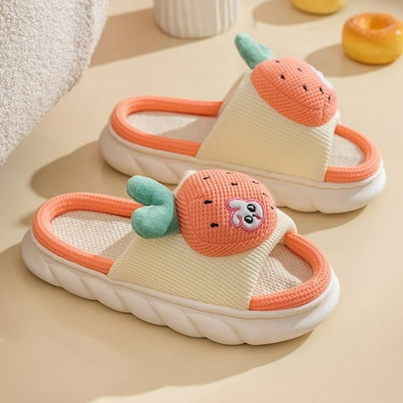 

PIKADINGNIS Cute Cow Slippers Female Home Indoor Linen Slippers For Couple Non-Slip Thick Bottom Outdoor Cloud Slippers Slides Sandals Women