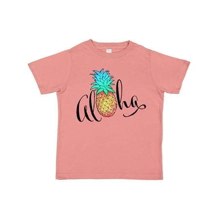 

Inktastic Aloha- in cursive with pineapple rainbow colors Gift Toddler Boy or Toddler Girl T-Shirt