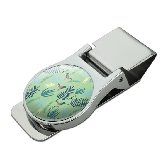 Little Bird Pattern Satin Chrome Plated Metal Money Clip