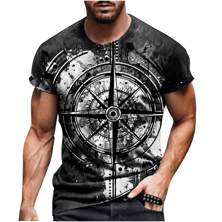 Frostluinai Savings Clearance 2023! Mens Gym Workout Slim Fit Short Sleeve  T-Shirt Athletic Shirts Running Fitness Tee 3D Digital Printed Pattern Tees  