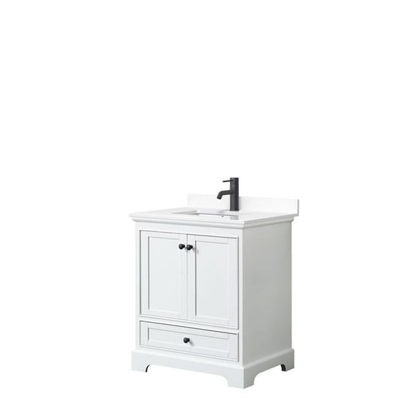 Wyndham Collection  0.75 x 30 x 22 in. Deborah Single Bathroom Vanity with White Cultured Marble Countertop, Undermount Square Sink & Matte Black Trim, White