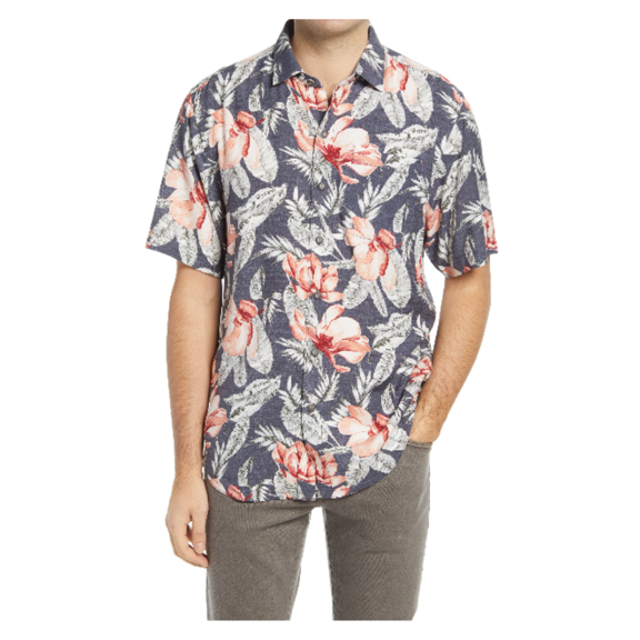 $138 Tommy Bahama Men's, BigandTall Jambo Fronds BT Camp Shirt, Rock Shade, 3XLT