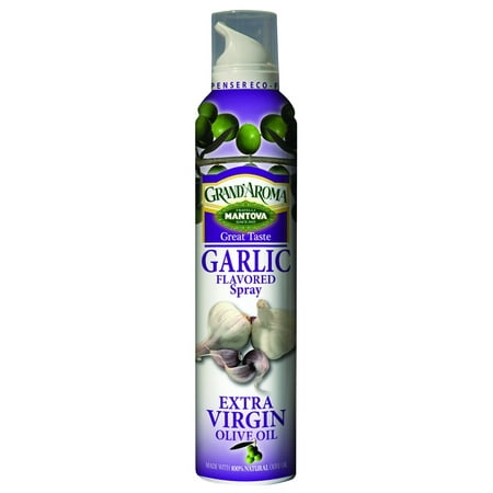 Mantova Extra Virgin Olive Oil Spray Garlic Flavored 8 oz. Spray Bottle - Manage Oil Amount - Great For Salads &
