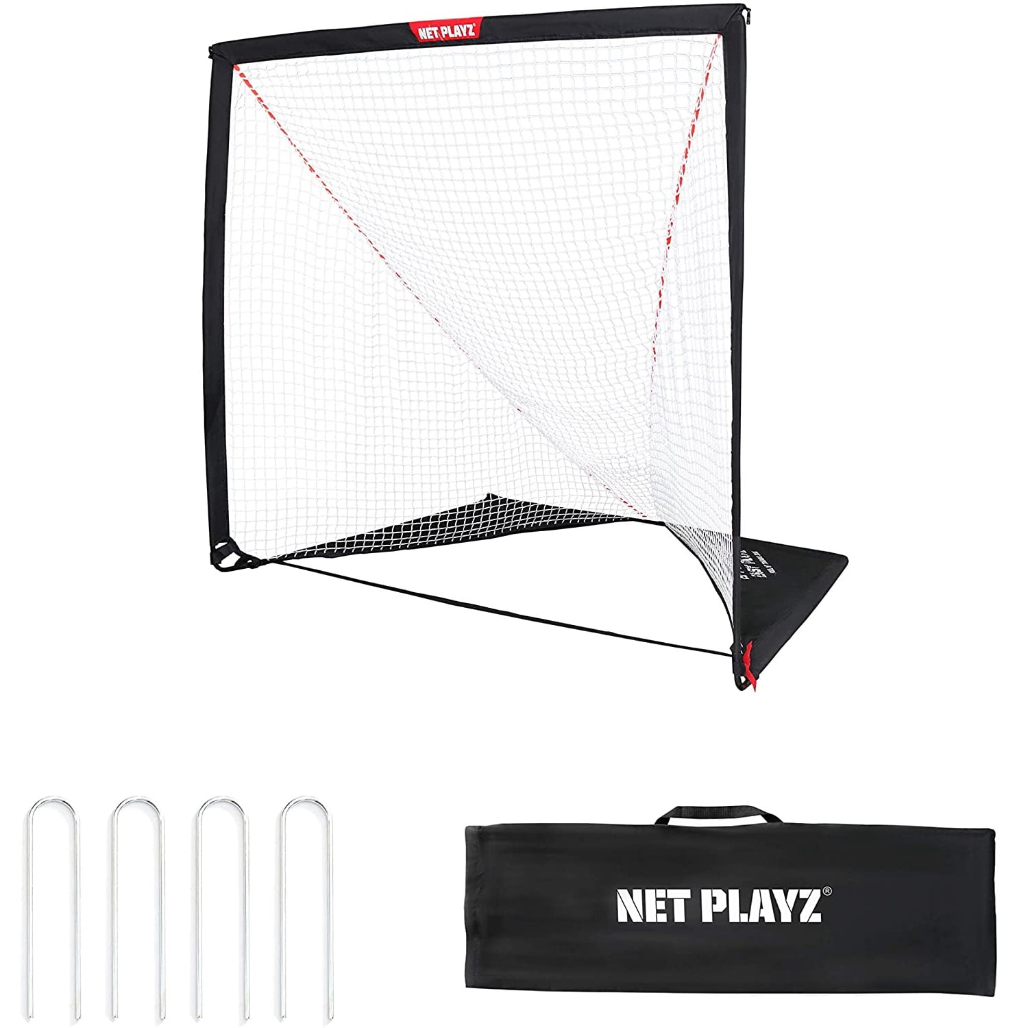 NET PLAYZ 6 x 6 x 6 Feet Lacrosse Goal Fast Install, Fiberglass Frme, Lightweight, Foldable, Portable, Carry Bag Included, Black