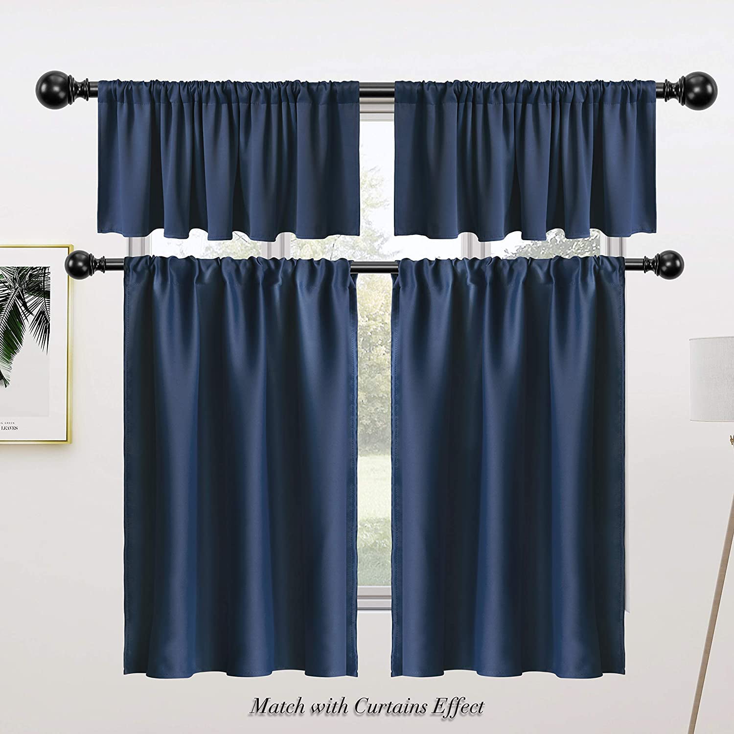 Red WONTEX Kitchen Curtains Tiers Set of 2 Room Darkening Rod Pocket Cafe Curtain Panels Short Thermal Blackout Curtains for Small Window 30 x 24 inch Long