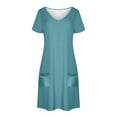 thumbnail image 4 of HVOBTTY Womens Comfy Sport A Line Dresses, Summer Dresses for Women, Womens Fashion Casual Solid Color Short Sleeve V Neck Loose Daily Midi Dresses Light Blue, XL, 4 of 4