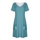 thumbnail image 3 of Vestido Corto de Verano de Moda de Color Sólido Vestido Casual de Cuello en V de Manga Corta, Desgaste Ligero de Poliéster para las Mujeres, Lavado de Manos, 3 of 7
