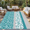 thumbnail image 2 of Teal Floral Outdoor Rug 3x5 Ft - Reversible Patio Rug Outdoor Camping Rugs, Botanical Blossom Motif Boho Grey Stripes Washable Indoor Outdoor Area Rugs, Non-Slip Outdoor Carpet Runner for Deck/Porch, 2 of 8