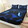thumbnail image 3 of jejeloiu Gaming Queen Sheet Set (4-Piece) Blue Console Geometric Hexagon Microfiber Decor For Boys, 3 of 7