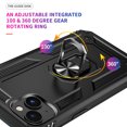 thumbnail image 5 of Compatible with iPhone 13 Case,with 360 Ring Holder Kickstand Card case, Armor Military Grade Protection Hybrid Silicone TPU PC Rugged Case, Magnetic with Car Mount Phone Cover,Black, 5 of 8