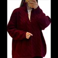 thumbnail image 1 of Suéteres de Otoño para Mujer, Jersey de Larga con Cremallera de un Cuarto, Jersey Informal Holgado con Cuello en V y Punto Vino Tinto M, 1 of 7