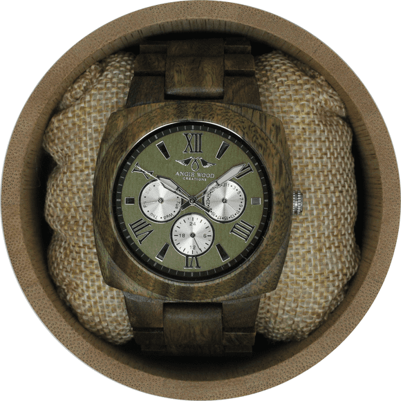 Angie Wood Creations Green Sandalwood Men’s Watch With Green Sandalwood Bracelet