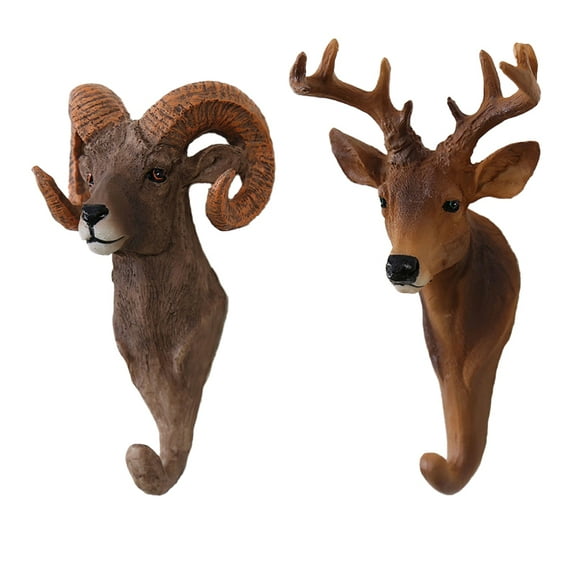 Animal Heads Wall Hooks  Decoration Set，Resin Animals Sculptures Head Wall Hanging Decor Vintage Wall Sculpture for Living Room Bedroom Office,Style B