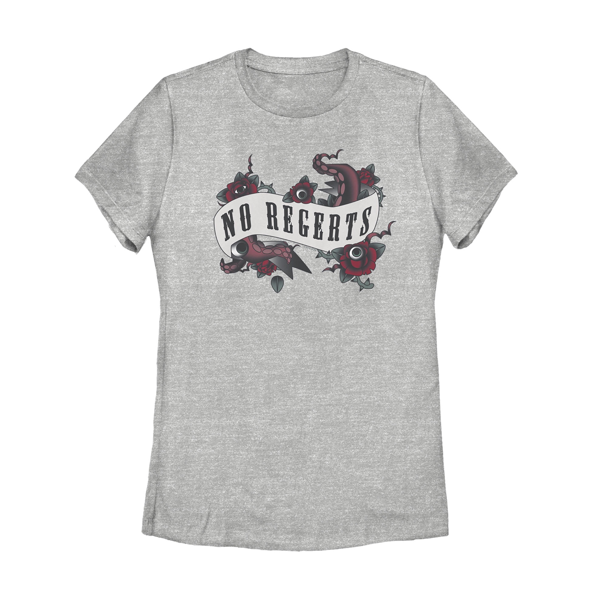 Women's Addams Family No Regrets Joke Tattoo Graphic Tee Athletic Heather Small Women's Addams Family No Regrets Joke Tattoo Graphic Tee Athletic Heather Small