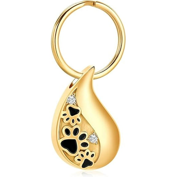 Pet Paw Print Teardrop Urn Necklace for Ashes / Urn Keychain for Ashes for Dog/Cat Pet Ashes Keepsake Memorial Pet Cremation Necklace / Keychain