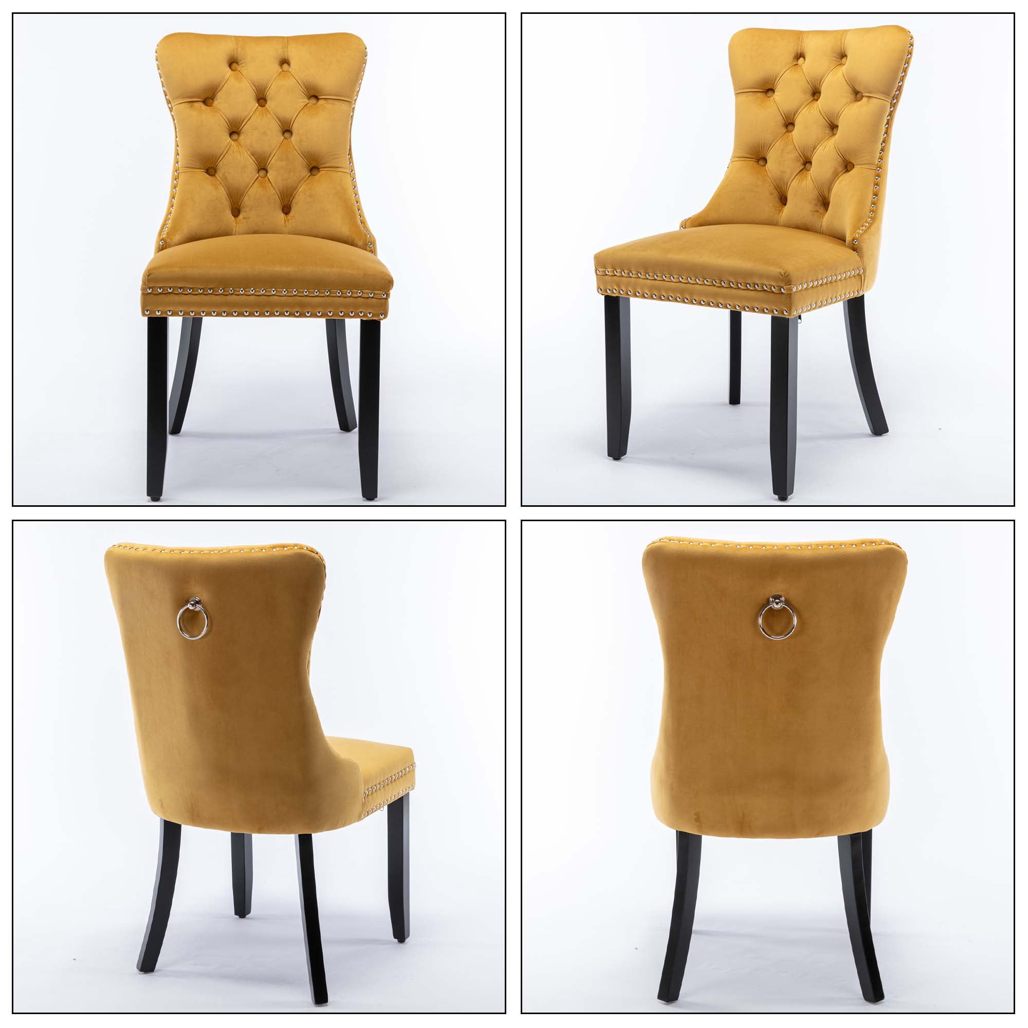 Aukfa High-End Upholstered Dining Chairs Set of 2, Modern Tufted Solid Wood Side Chair with Nailhead Trim - Gold