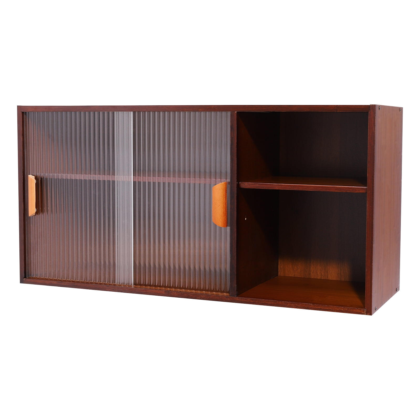 Kitchen Pantry Cabinet, Wall Mounted Bamboo Pantry Sideboard Wood Small 2-Tier Countertop Storage Cabinet with Sliding Glass Door Food & Utensils Cupboard for Dining Room, Home