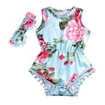 thumbnail image 4 of EINCcm Toddler Jumpsuit, Summer Sleeveless Romper Flower Print Headband Two-Piece Children's Clothing, for Toddler Baby Girls, Green,6-12 Months, 4 of 7