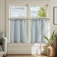 thumbnail image 4 of Curtainking Striped Rod Pocket Kitchen Curtains Linen Cafe Curtains Semi-Sheer Curtains 26x24 inch 2 Panels Blue on Beige, 4 of 10