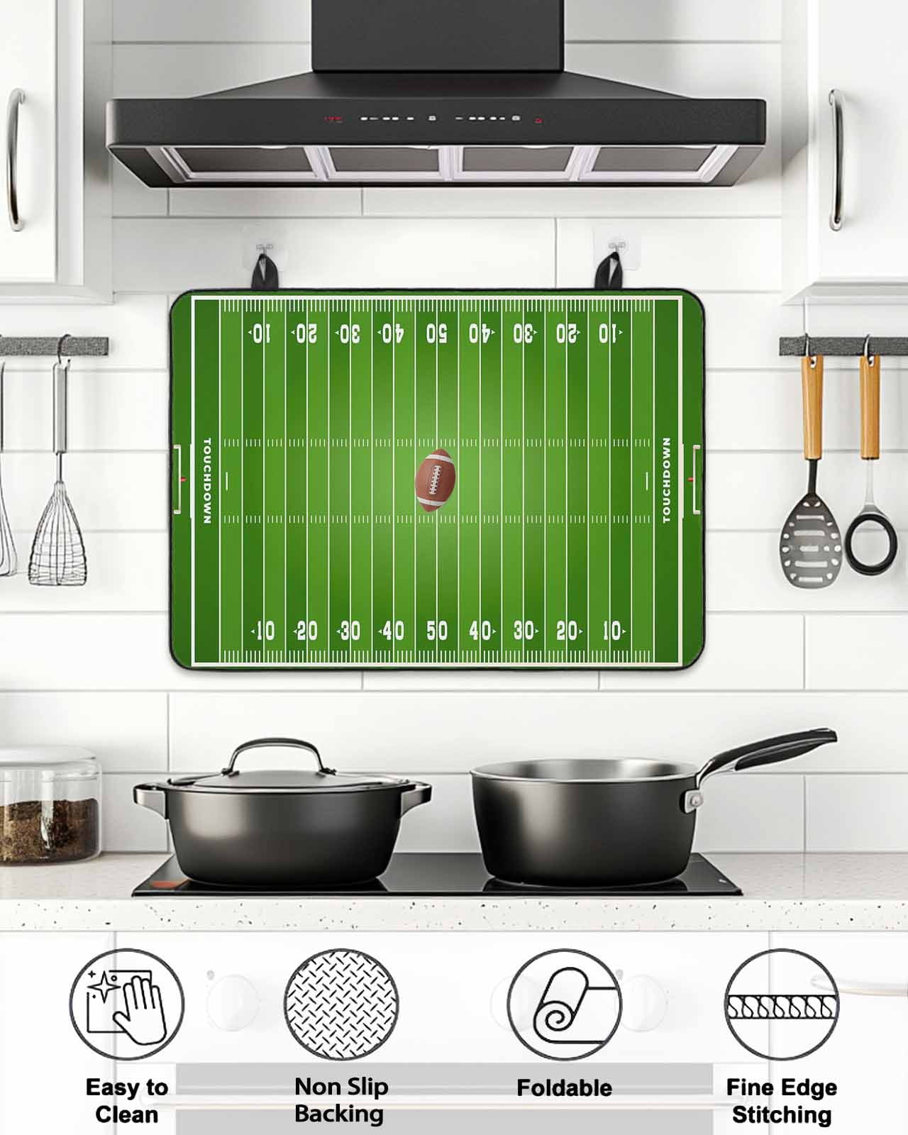 Stove Top Covers for Electric Stove, Rugby Sport Glass Stovetop Cover Protector, American Football Field Stadium Induction Cooktop Protector Oven Mat for Kitchen Countertop 24"x21"