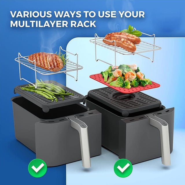 Air Fryer Rack for Dual Air Fryer Stainless Steel Food Dehydrator Rack Toast Rack Grill Air Fryer Accessories
