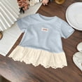 thumbnail image 3 of Short Sleeve Blouse for Girls Toddler Ribbed Knit Top with Lace Eyelet Peplum Hem Back to School Elegant Summer Casual Outfits, 3 of 6