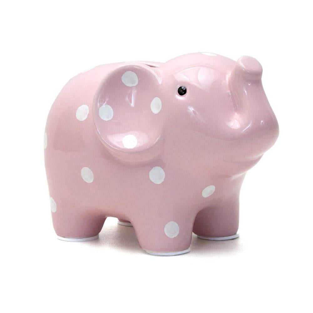 Ceramic Polka Dot Elephant Piggy Bank for Girls, Pink, This glazed