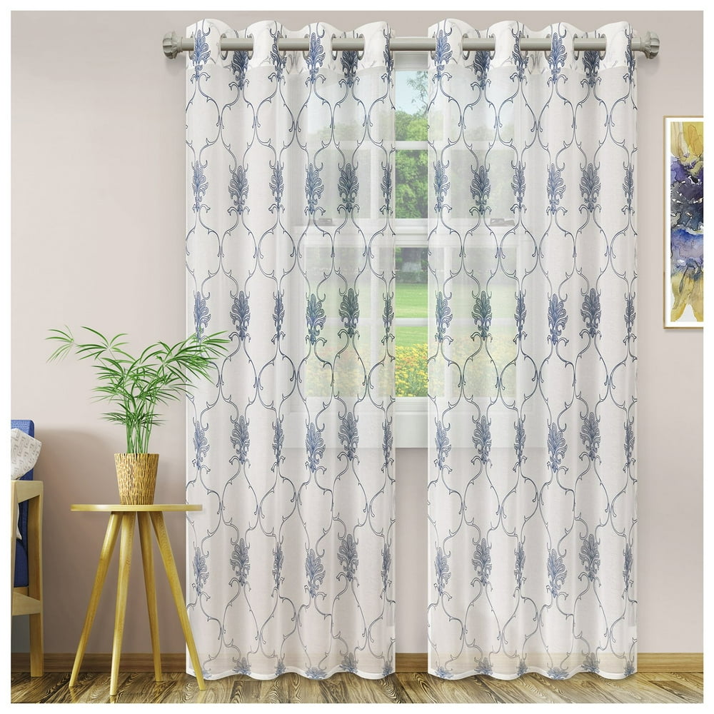 Elegant Scroll Embroidered Floral Trellis Soft Diffused Light Airy