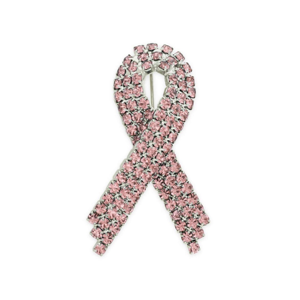 PinMart Breast Cancer Pink Rhinestone Crystal Awareness Ribbon Pin