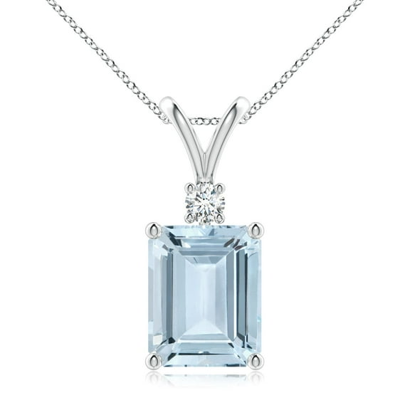 ANGARA Natural 3 ct Aquamarine Solitaire Pendant with Diamond in 14K White Gold for Women (Size-10x8mm) | March Birthstone, Anniversary, Jewelry Gift for Women | Natural Aquamarine Necklace